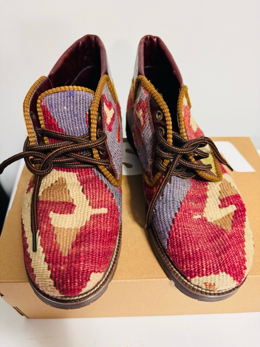 Women’s Patterned Ankle Boots - Red & Purple Textile